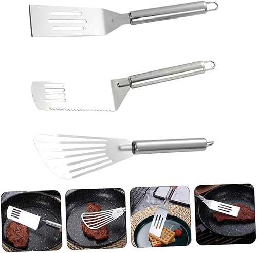 Miniatura 5 de Juego de 3 espátulas de cocina de acero inoxidable, espátula para tortas, espátula, espátula volteadora de carne, albóndigas, utensilios de cocina,