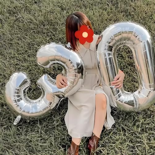 Image of Number Balloons Silver 3 Balloon 40 inch for 3rd Birthday Party Decorations | Saturated Color, Large 40 inch, With Straw & Hanging Hole, For Back-To-School Season, Anniversary, Christmas, New Year
