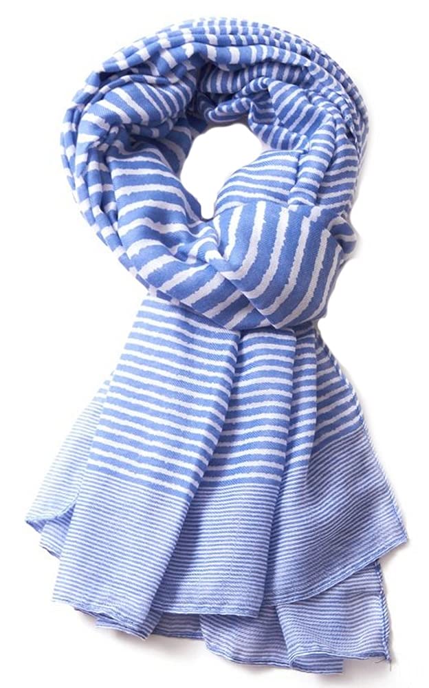 LilyRosa Womens Blue White Stripe Scarf Light Blue Summer Wrap