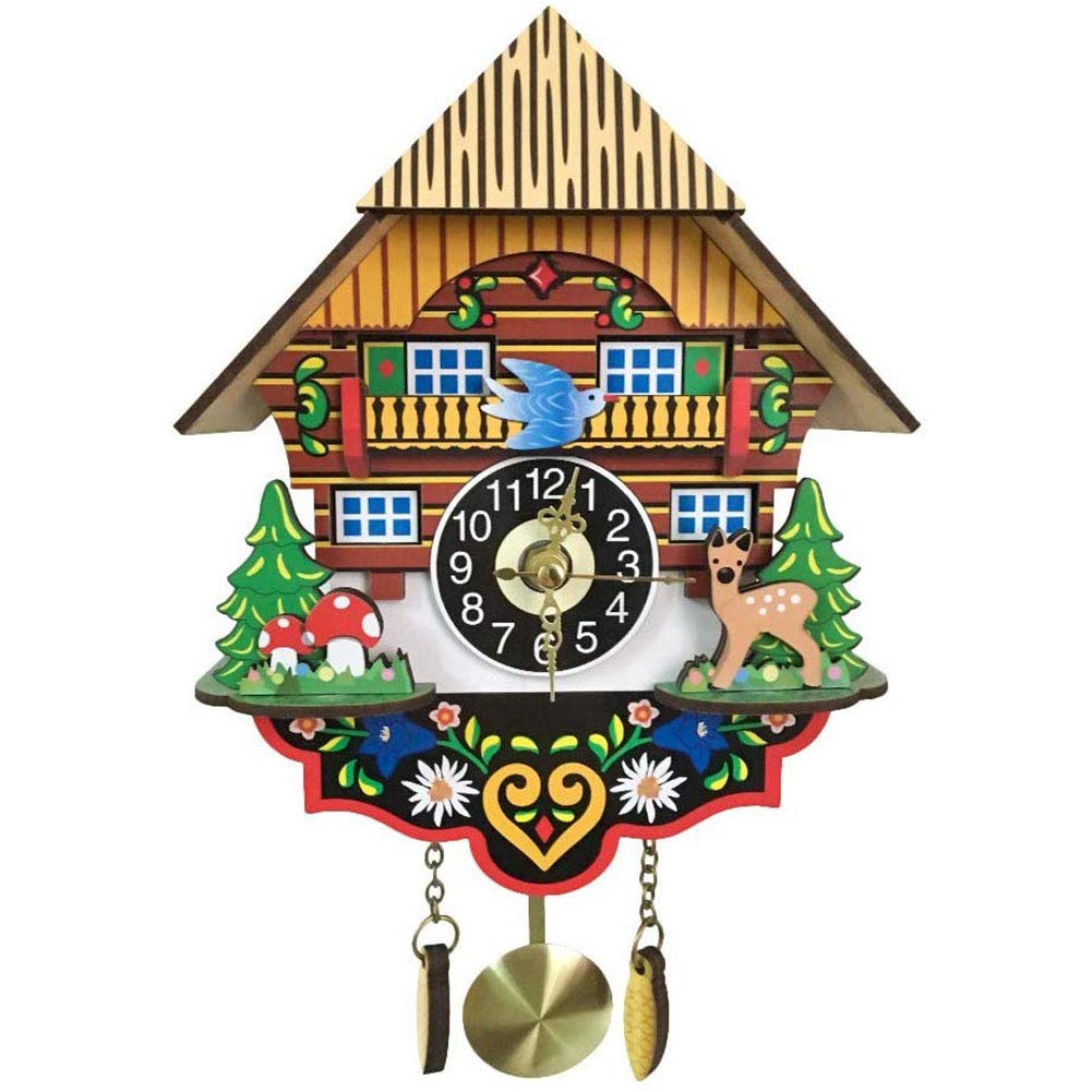 VHKJewE Black Forest Cuckoo Clock With Mechanical Bird Plastic Battery Operated Wall Decor 3 Inches(1)