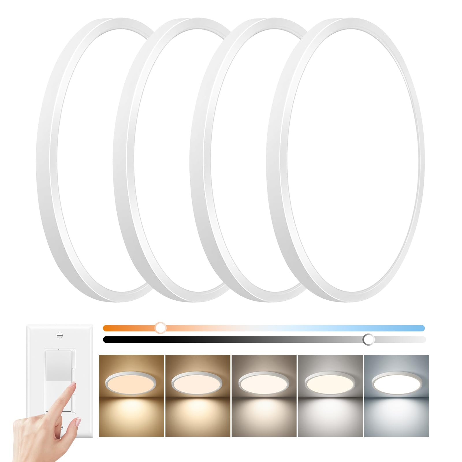 Photo 1 of 15.8inch Dimmable LED Flush Mount Ceiling Light, 32W, 3480LM, 2700K/3000K/4000K/5000K/6000K CCT Selectable,LED Round Flat Panel Light Dimmable from 5% to 100% for Bedroom,Kitchen,Hallway, White 4PK