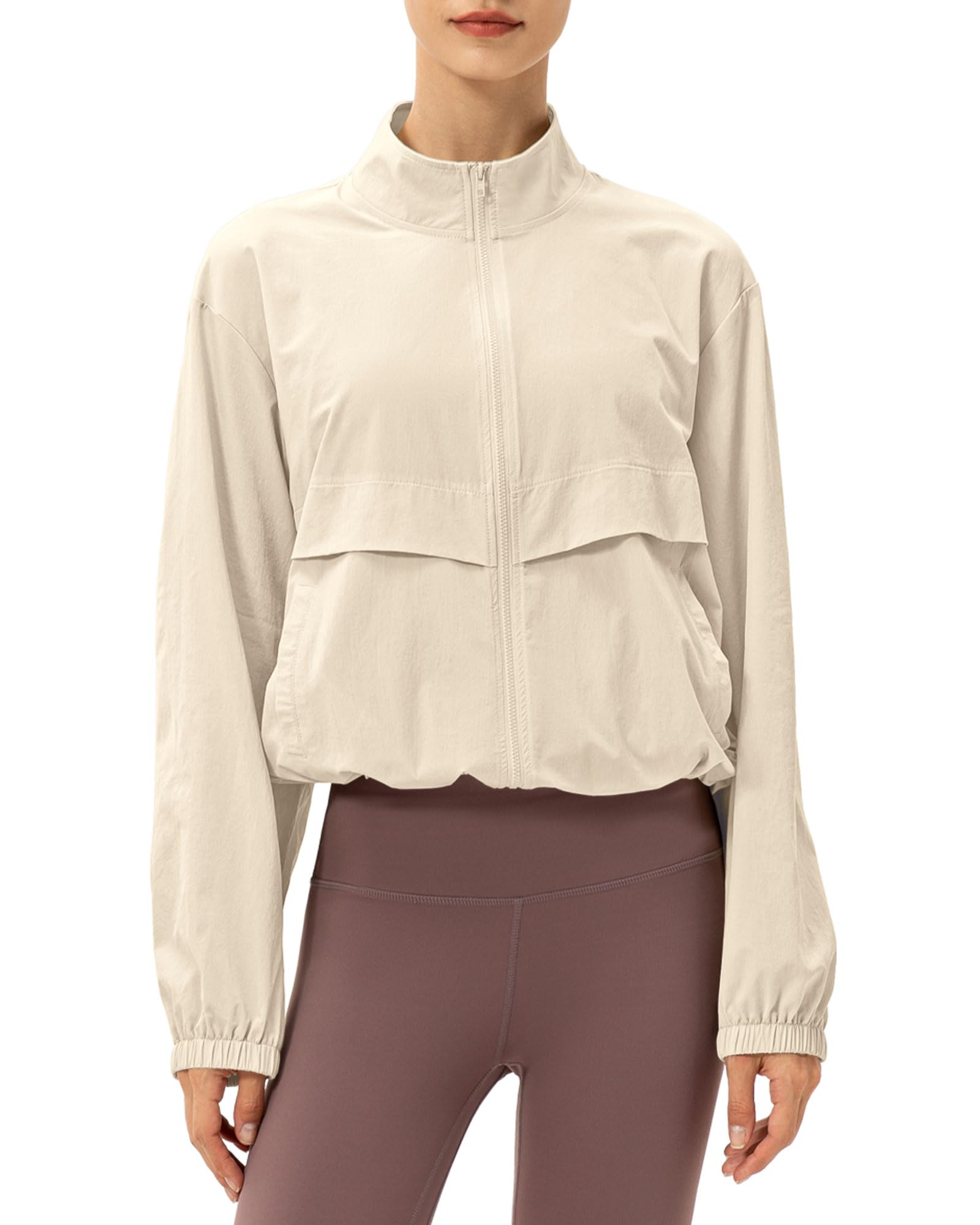 Gacaky Women's Athletic Workout Running Track Full Zip Cropped Jackets UPF 50+ Sun Protection Stand Collar Gym Shirts