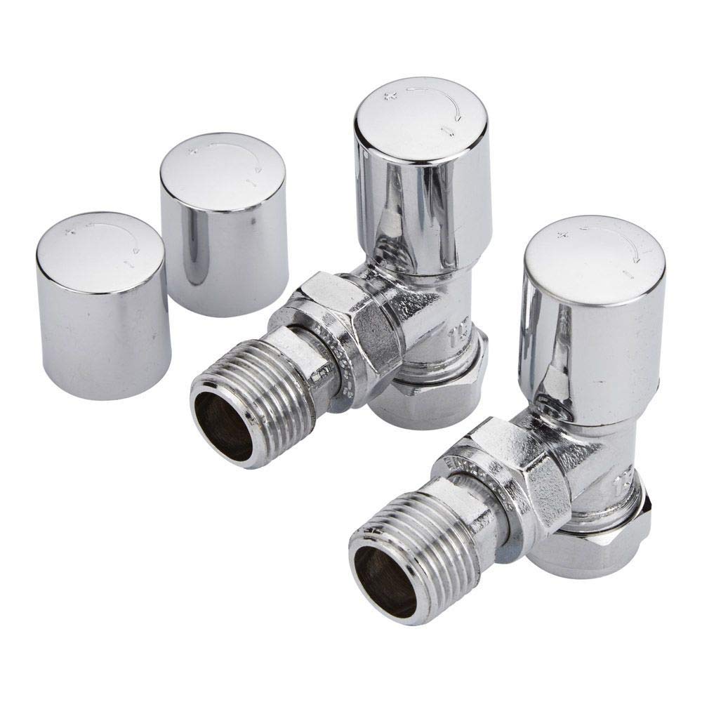 Milano15mm Modern Chrome Angled Heated Towel Rail Radiator Valves - Pair