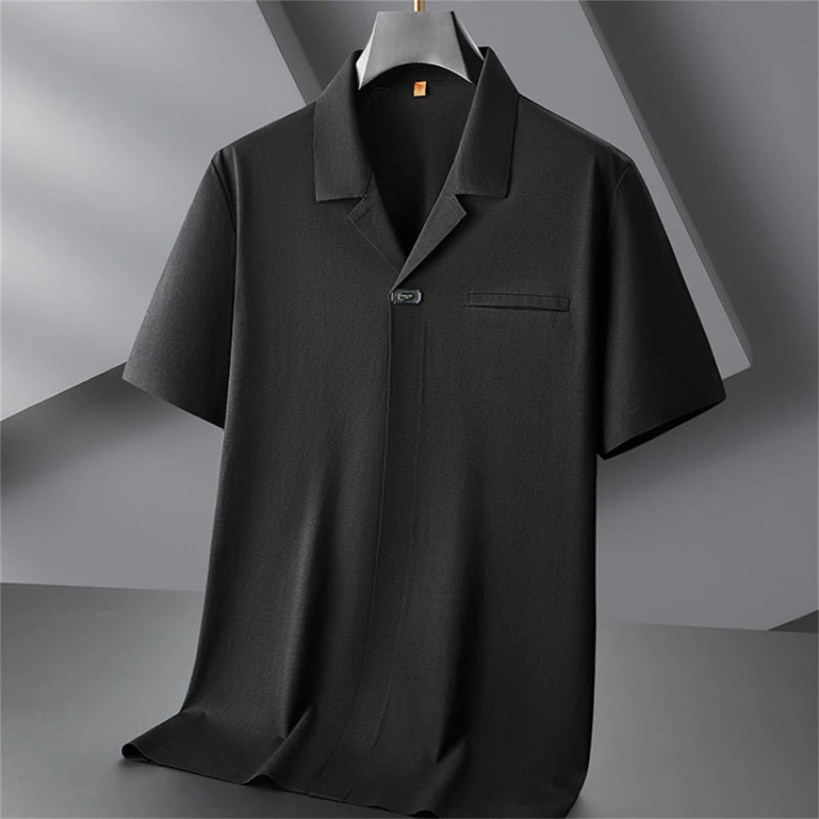 Polo de algodón clásico para hombre, color negro y azul cielo, cuello abotonado, bolsillo en el pecho, tops sin cierre