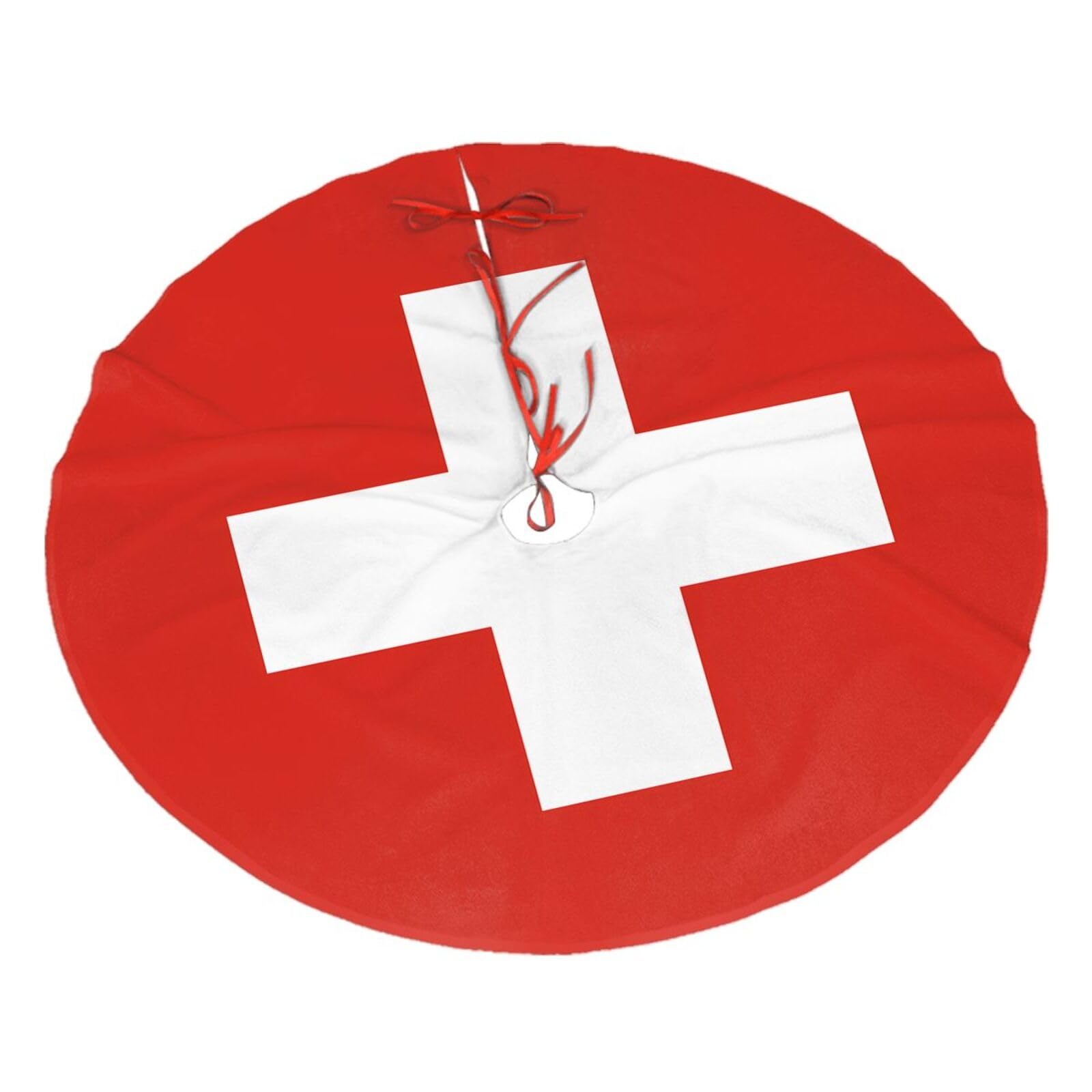 Swiss Flag48 Christmas Tree Skirt Christmas Plush Tree Skirt Indoor and Outdoor Decoration