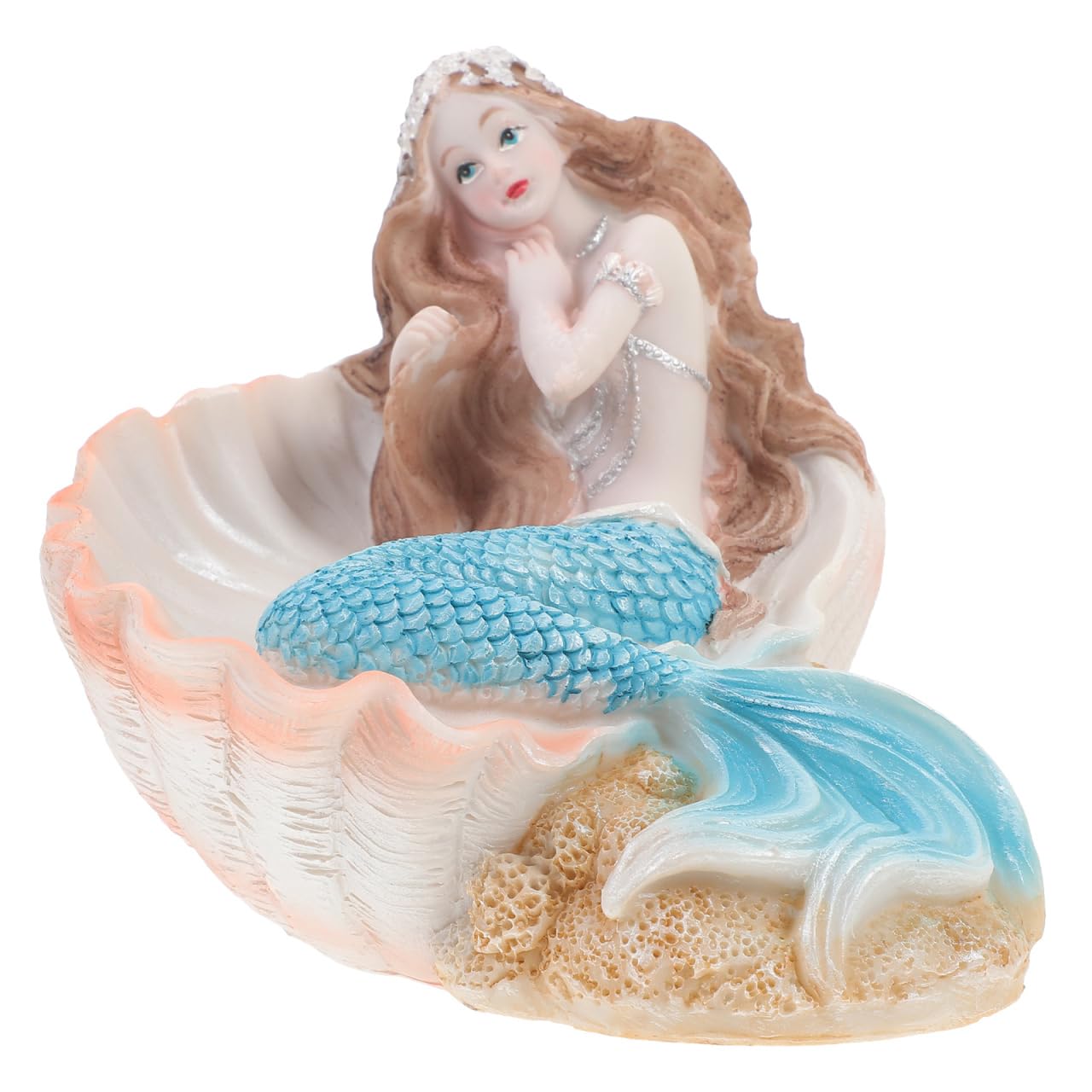 DECHOUS Mermaid Statue Ornaments Resin Mermaid Figurine for Home Decor Fish Tank and Aquarium Decoration Seashell Design