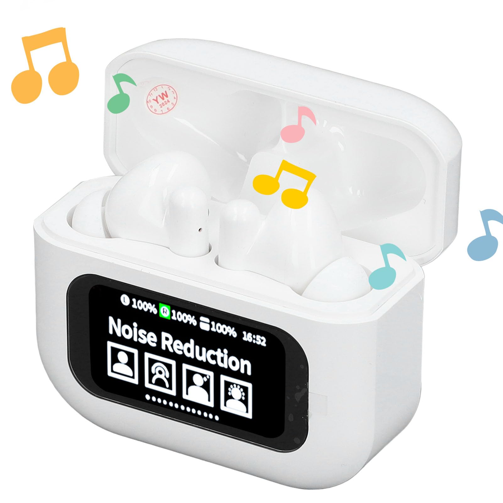 Auricolari Bluetooth wireless ergonomici Hi-Fi di qualità del suono con custodia touchscreen per sport e esercizio fisico, colore: bianco