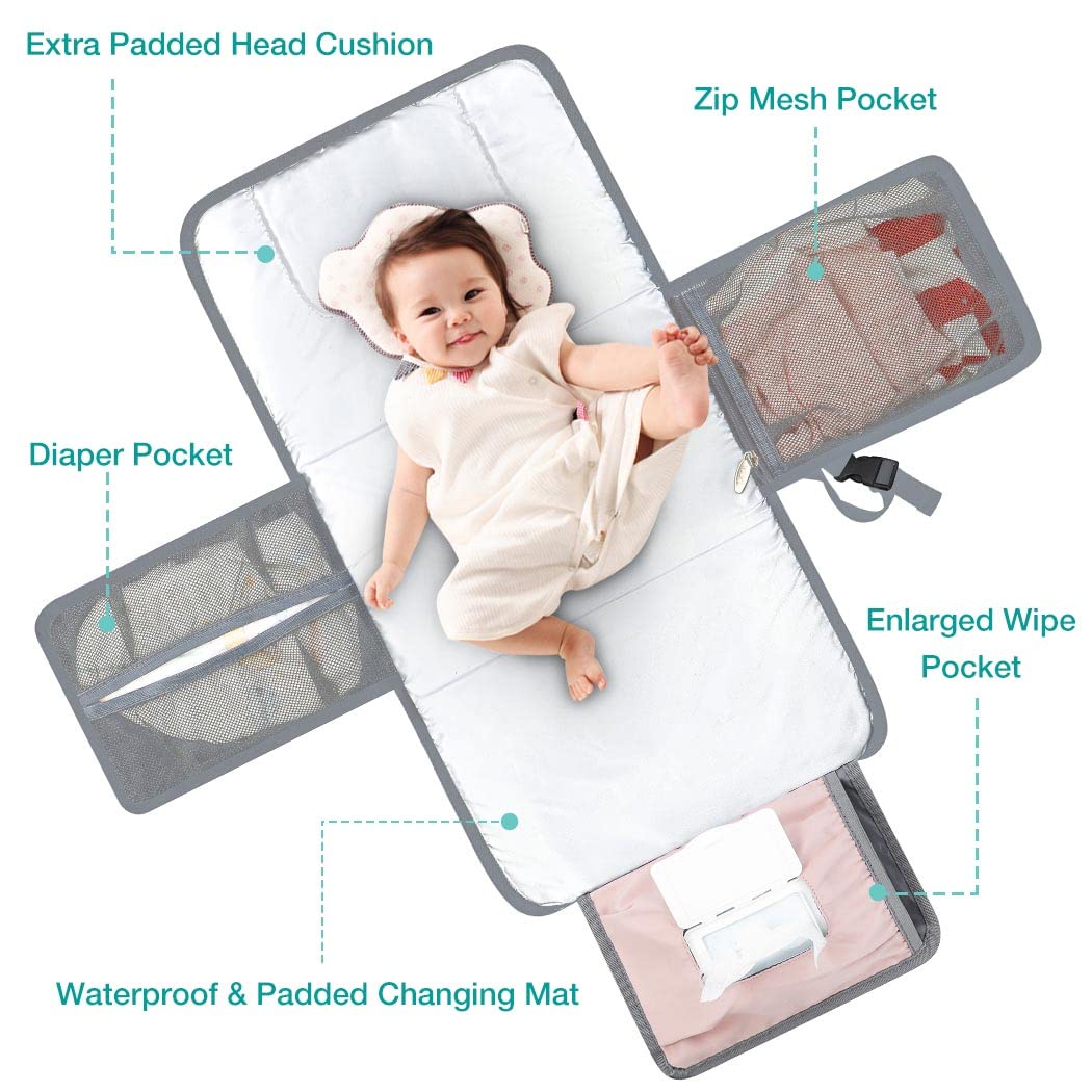 Lekebaby Pieghevole Fasciatoio da Viaggio Neonato Portatile con 3 Scomparti Borsa Pannolini Impermeabile Distributore Stoffe
