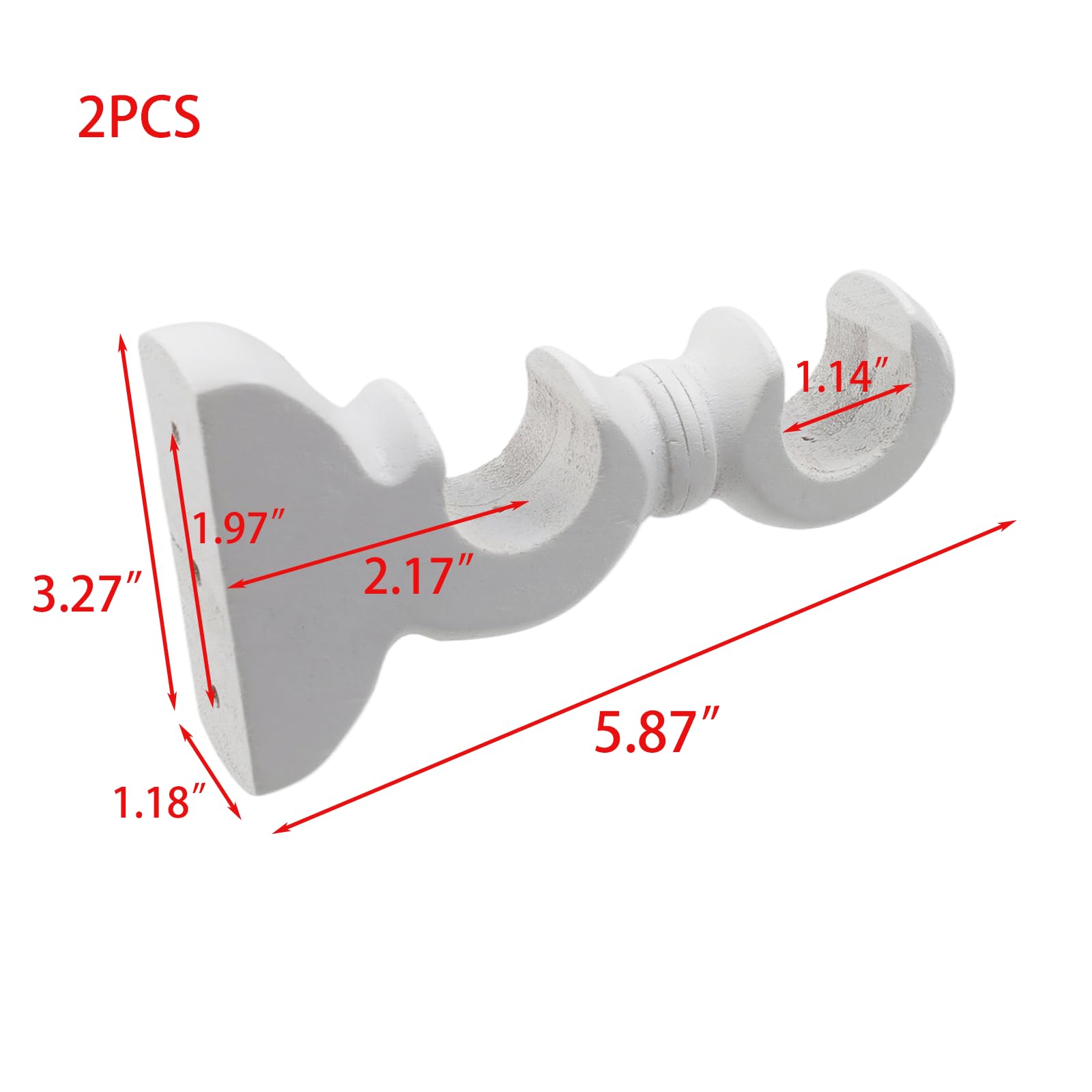 Woogim 2PCS White 29MM Double Wood Curtain Rod Hangers Ceiling Mounted Rod Support Window Curtain Hooks with Screws