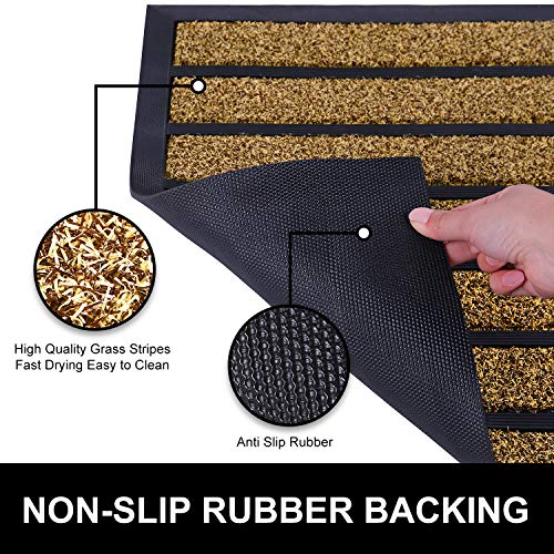 Buganda 2-Pack Durable Rubber Striped Door Mat, Indoor Outdoor, Heavy Duty Easy Clean Doormat, Non-Slip Floor Mat for Entry Patio(17”x 29”, Brown) - Thumbnail 4