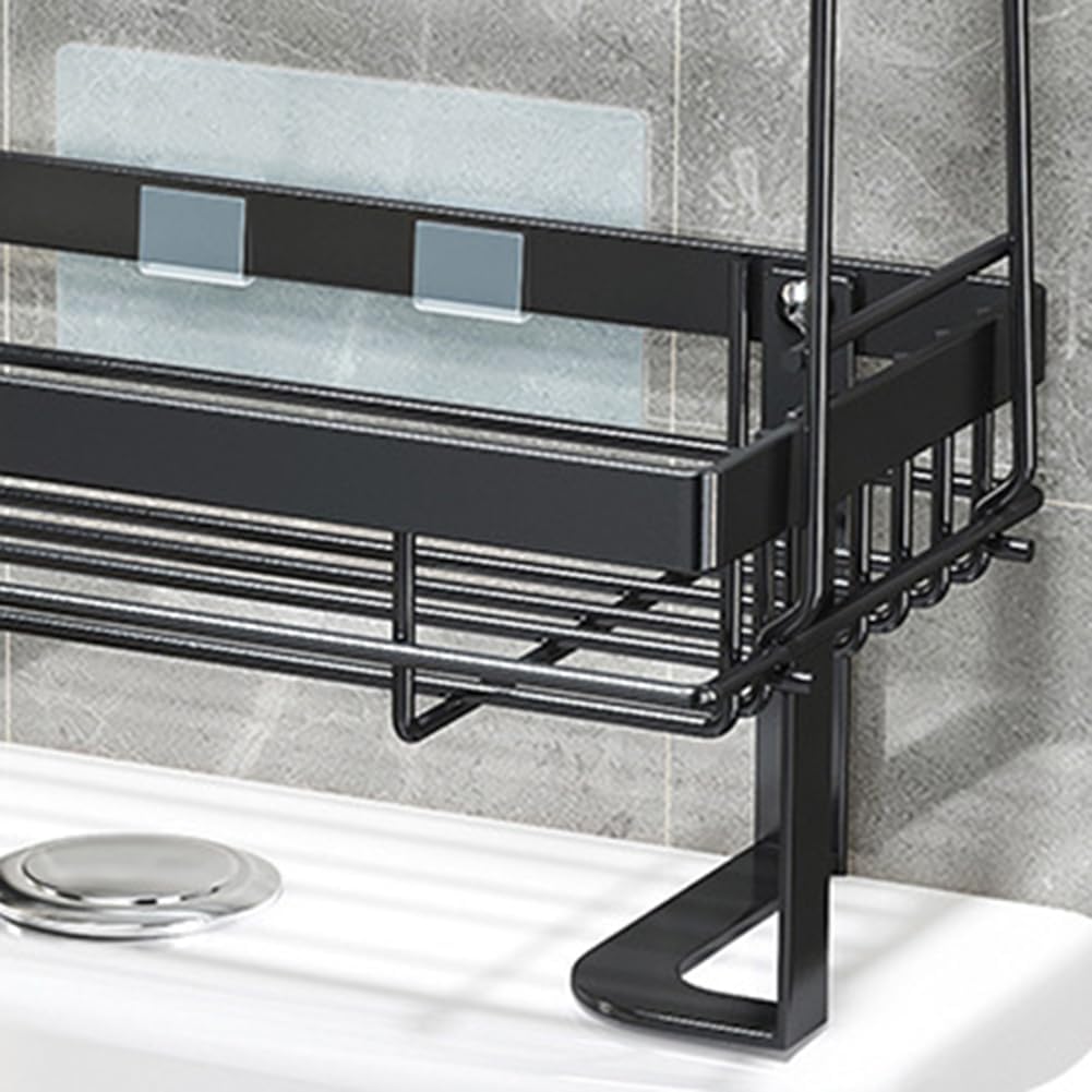 Garvee Scaffale salvaspazio sopra WC, organizer bagno sopra toilette | - Installazione senza fori (no drilling) - 3 ripiani - tre strati neri