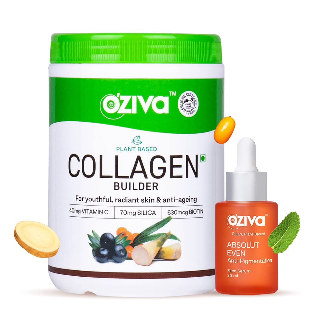 OZiva Plant Based Collagen Supplement for Women & Men 250 g and OZiva Absolut Even Anti-Pigmentation Face Serum 30 ml