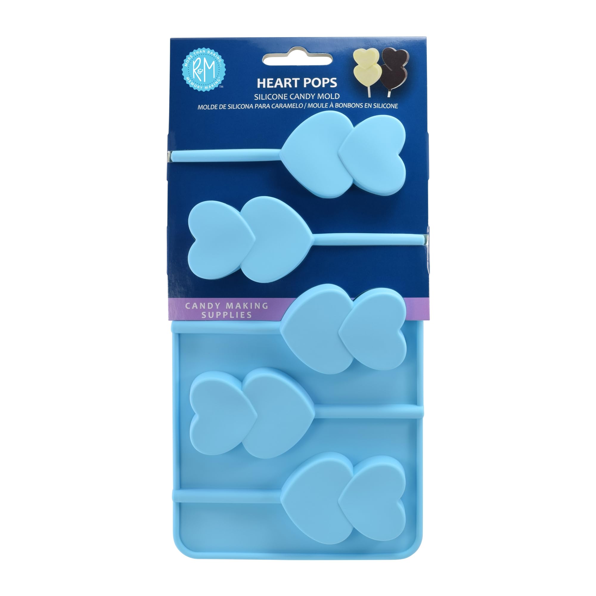 R & M International 9002 Herz Silikonform für Süßigkeiten und Cake Pops, 9 x 0,5 x 4,5, Blau