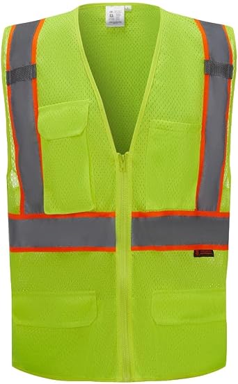 ANSI/ISEA 107-2020 Class 2 Deluxe Mesh Multi Pockets Surveyor Vest Neon Green