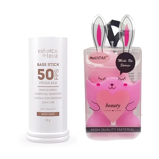 Base Stick FPS 50 Bege Café Extratos da Terra 12 g - Base Multifuncional com Proteção UVA/UVB - Cobertura Média, Toque Seco e Resistente à Água - Vegana + Esponja Gota Microfibra