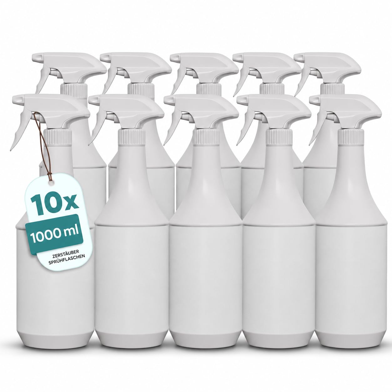 PI 10x1L Sprühflaschen mit Zerstäuber – Nachfüllbare Mehrweg-Sprühflaschen für Reinigung, Garten, Haushalt – 1000 ml Sprühbehälter im Vorratspack