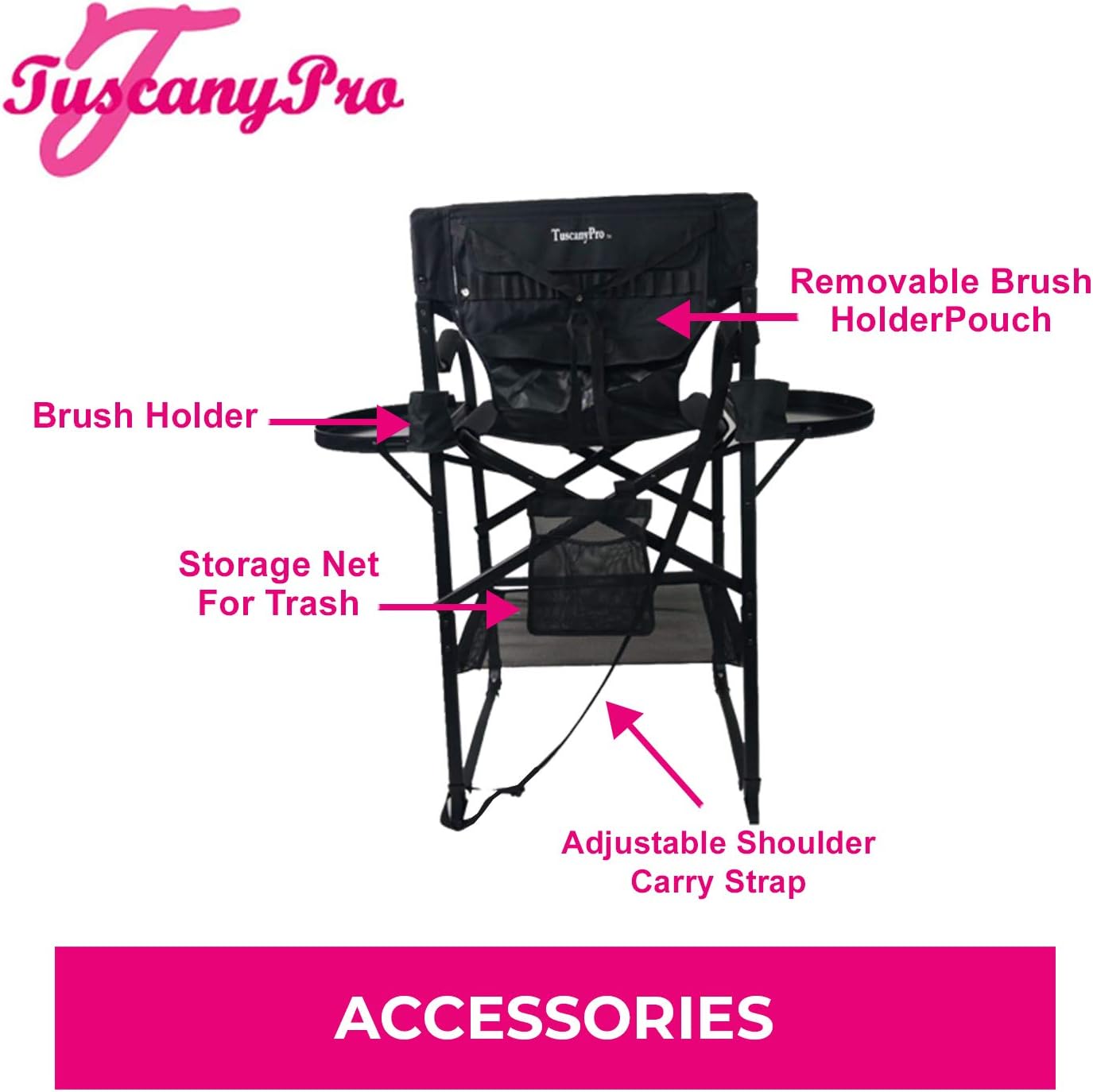 Bridal Tall Heavy Duty Director Chair - Perfect for Wedding Makeup for Bride - Italian Design with Adjustable Seat Height - Carry Bag Included