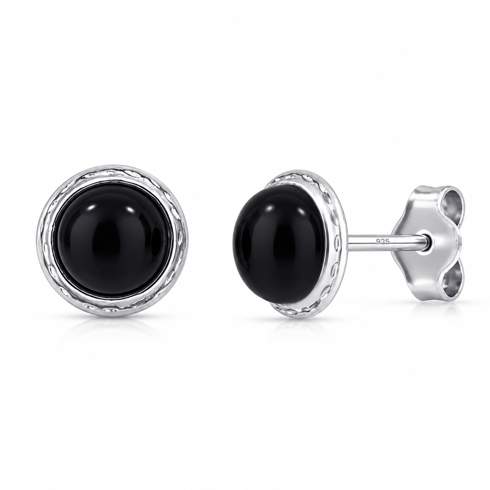 925 Sterling Silver Stud Earring for Men | BIS Hallmarked Bezel Set Black Onyx Stud Earring | Men's Round Solid Edge Earrings 7MM-image-34
