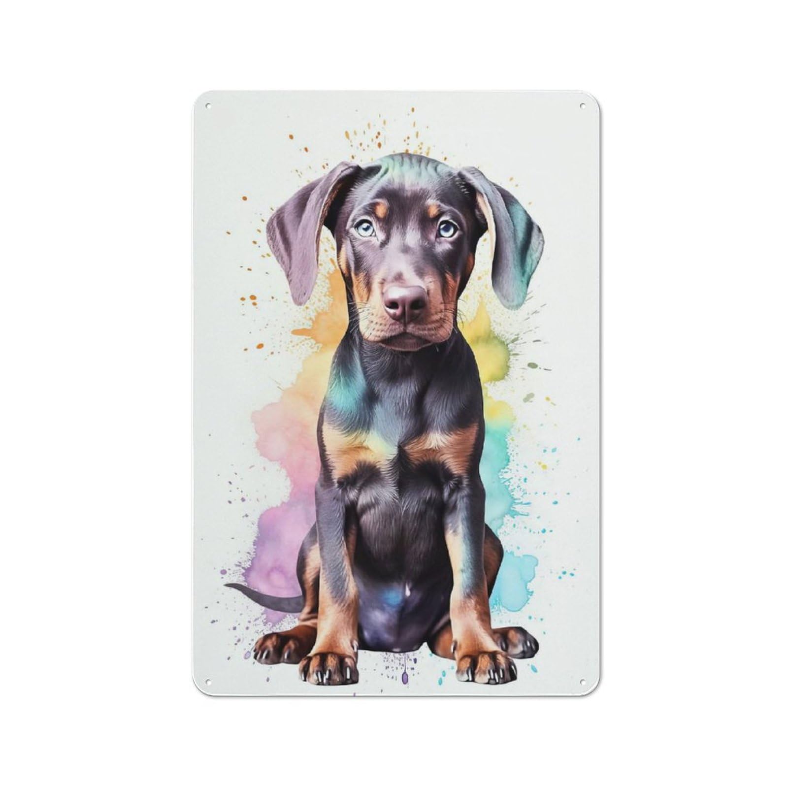 Junmoney Style-9 Tin Wall Plaque 30X20cm With Cute Baby Doberman Puppy For Home Office Or Studio, For Home Office Decor Fans