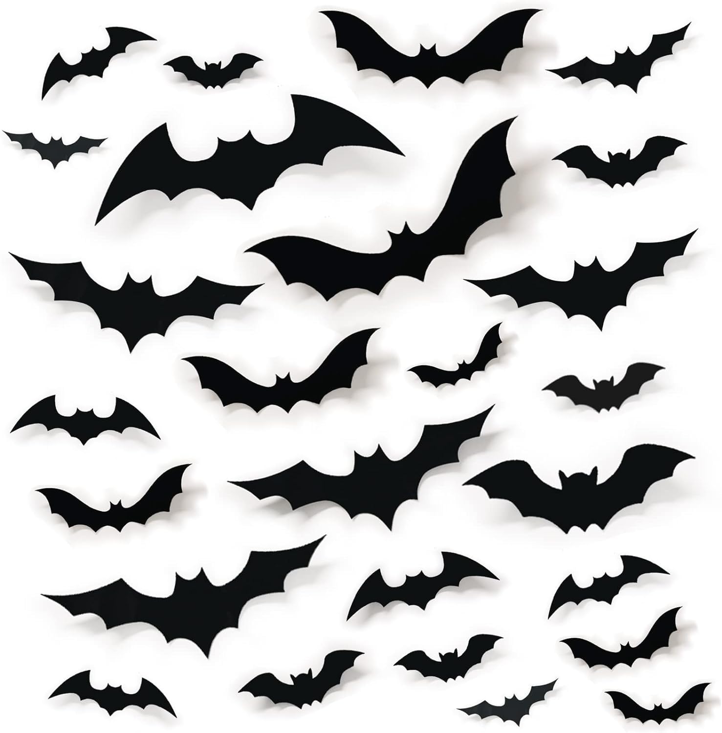 Baytion 4 Sizes Reusable PVC Black Bats Stickers, 72PCS DIY 3D Bats Decorative Sticker with Strong Adhesion, Residue-Free and Easy to install, ideal decoration for Halloween and Eve Party, Door, Wall