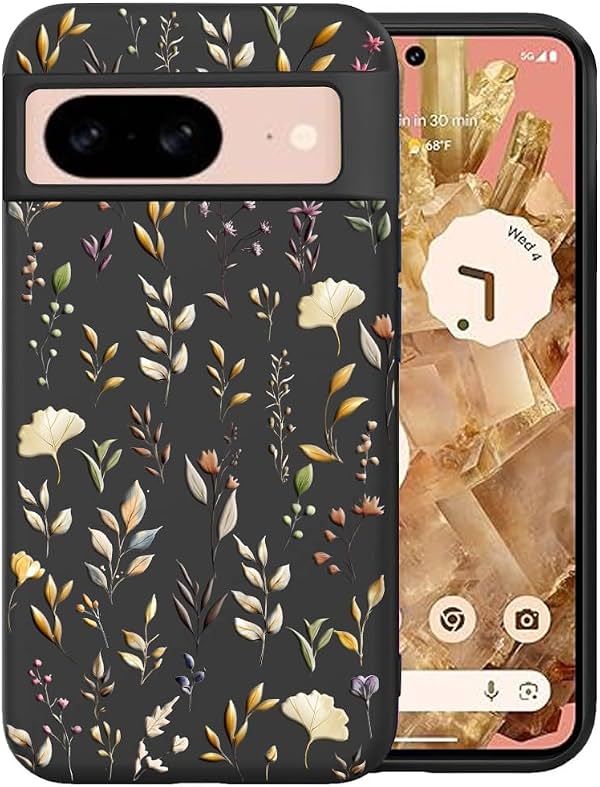Funda Unov para Pixel 8, color negro, diseño Golden Garden, patrón en relieve antideslizante, delgada y resistente a golpes, TPU antiarañazos