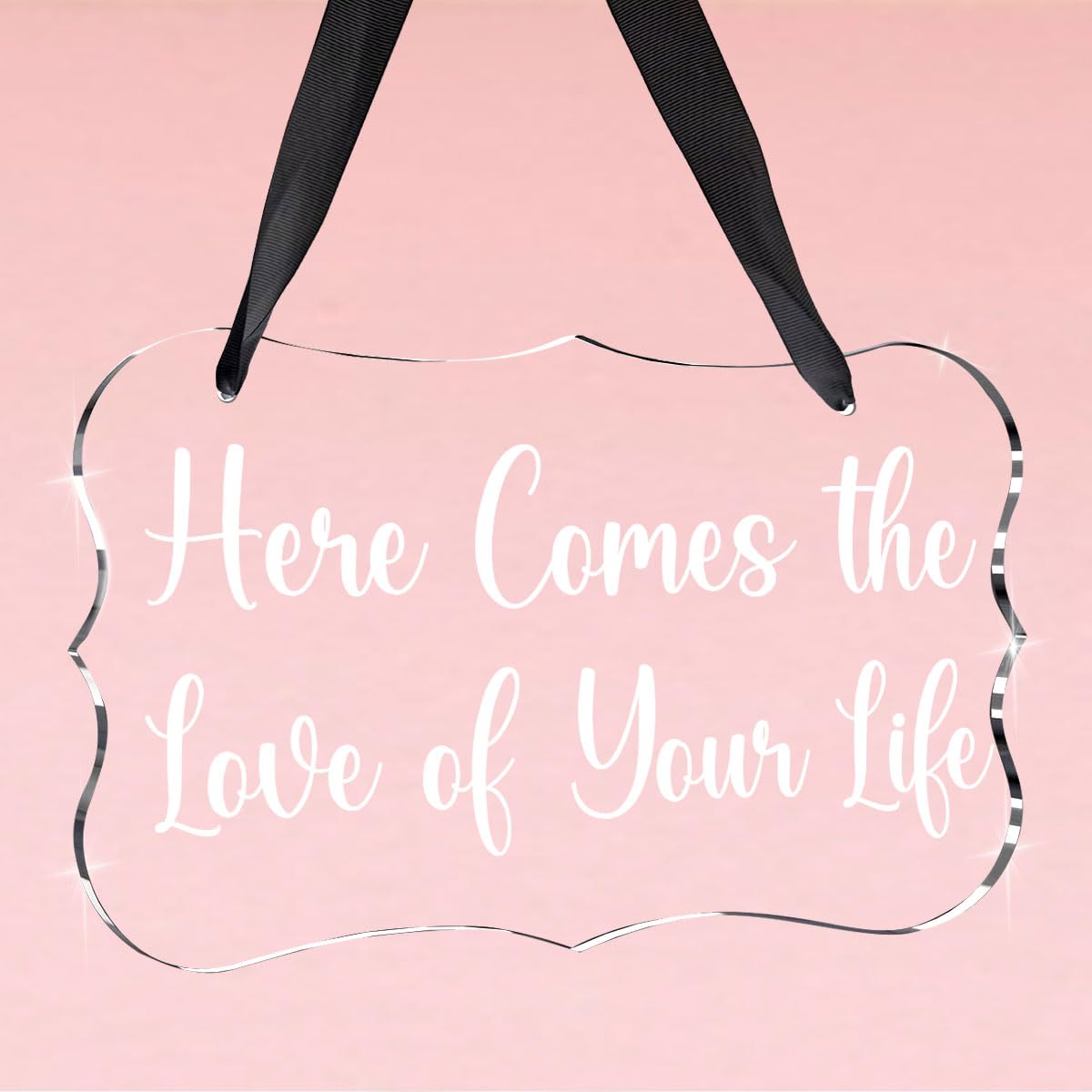 Acrylic Wedding Sign, Ring Bearer Sign, for Rustic Wedding Decor Signs, Acrylic Wall Art With Ribbon for Chairs Weddings Reception Decor and Event Party - Here Comes The Love of Your Life (Clear)