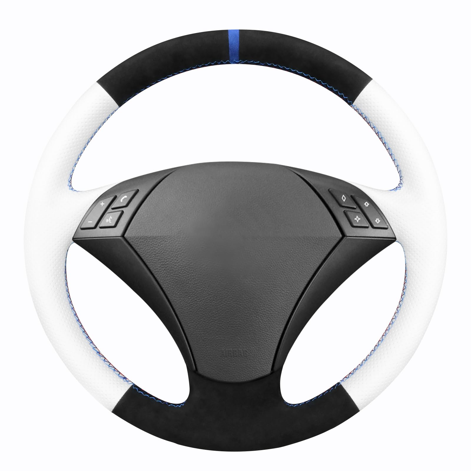 MEWANT funda para volante de cuero blanco con costura DIY para E60 (sedán) 530d 2003-2009 E61 (touring) 2004-2009 Accesorios para volante para E60 530