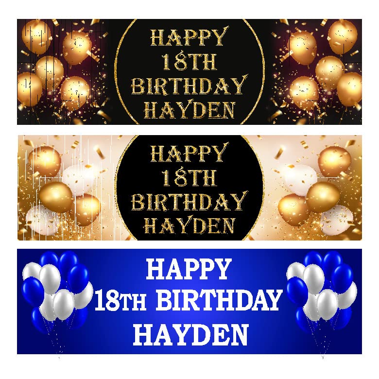 Personalised Birthday Party Banners Gold Black Blue Party Decorations 18th 21st 30th 40th 50th 60th Birthday Decorations for Men Women Kids 915mm