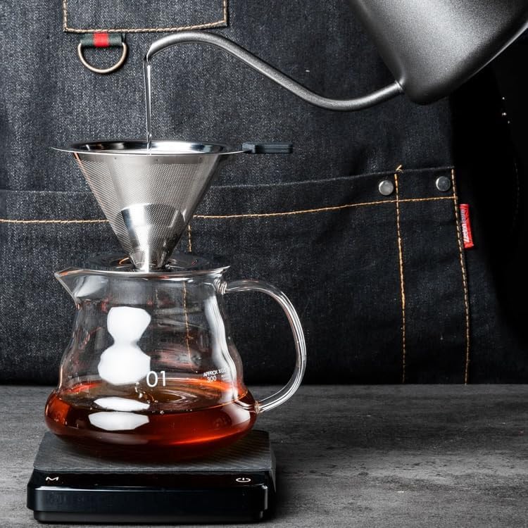 Pour Over Coffee Dripper, Stainless Steel Coffee Filter, Paperless Reusable Coffee Filter, Metal 600 Mesh Strainer Coffee Maker Single Cup Brewer 1-2 Cup Coffee Filter
