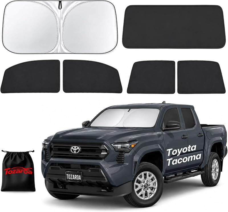 Kit de Protetores Solares para Janelas Toyota Tacoma 2024–2026 Tozaroa, Para-brisa, Laterais e Traseira, Privacidade e Armazenamento Dobrável, 7 peças