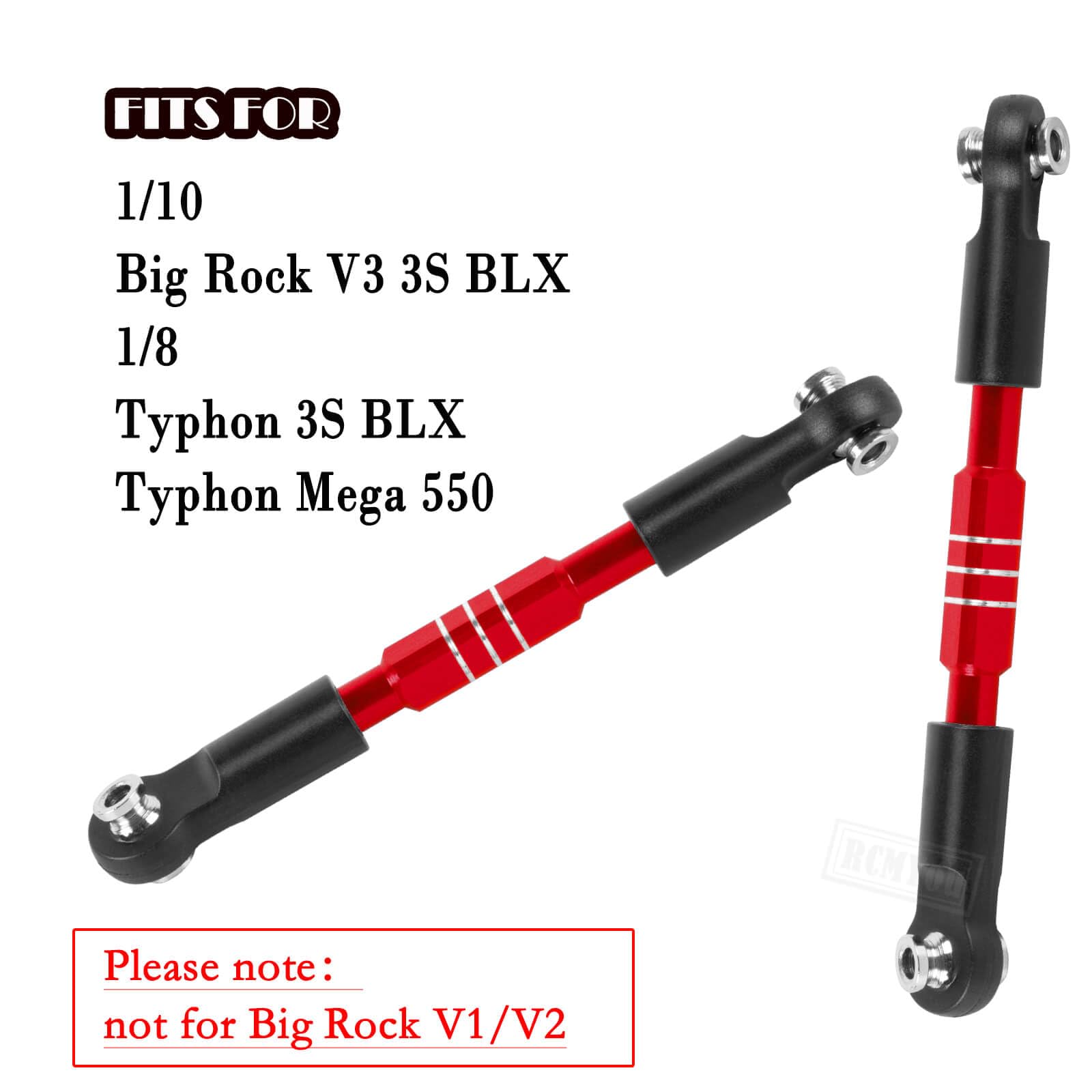 RCMYou RC Turnbuckles Camber Links Upgrades Part for 1/10 Big Rock V3 3S BLX / 1/8 Typhon 3S BLX/Mega 550,Aluminum Turnbuckles Camber Links Hops Up,Red (not for Big Rock V1/V2)