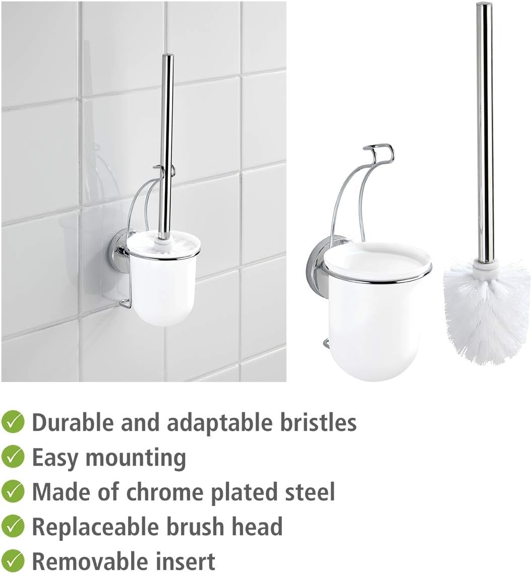 WENKO 20898100 Vacuum-Loc® wall toilet brush set Milazzo - fixing without drilling, Steel, 10 x 36.5 x 12 cm, Chrome - Image 4