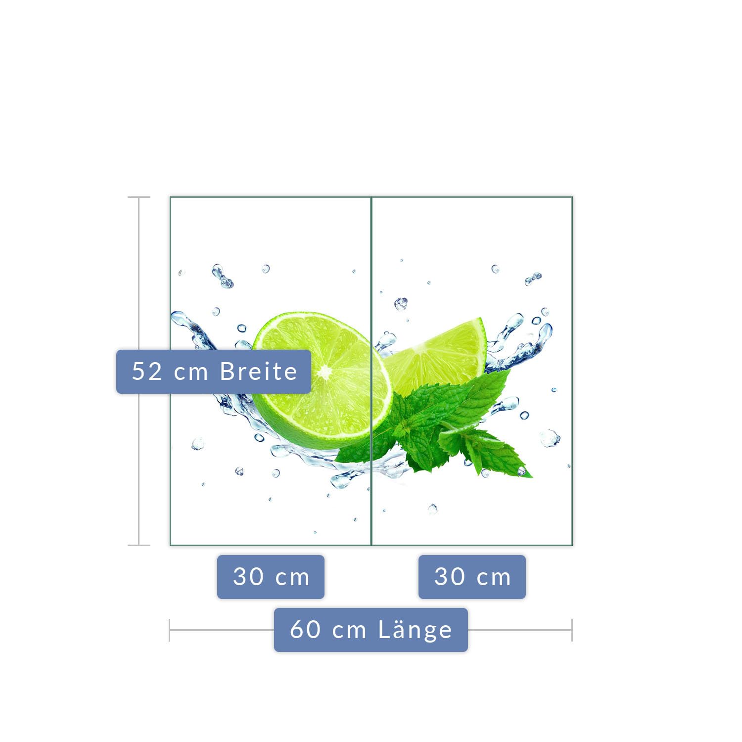 Herdabdeckplatte Abdeckung Ceranfeld Abdeckplatte Schneidebrett 2-Teilig 60x52 Lemon Grün Spritzschutz Glasplatte Ceranfeldabdeckung Schutz Herdschutz Sicherheitsglas Glasschneidebrett 2x30x52