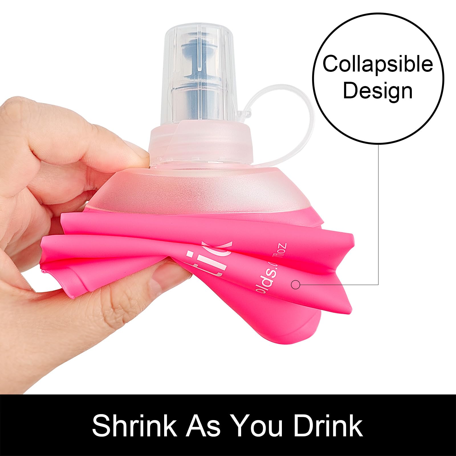 WILDREEDS Weiche Thermosflasche, 500 ml, TPU, faltbar, weiche Wasserflasche für Trinkrucksack, Laufweste, faltbare Wasserflasche zum Wandern, Radfahren, Klettern, 1 Stück, Rosa