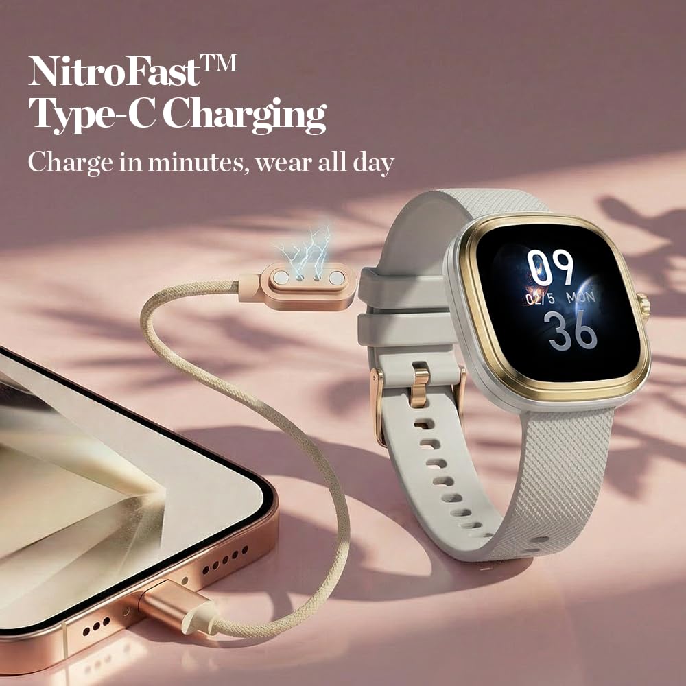 Fastrack Ryz Smart Watch for Women,1.72” Super Ultra VU Display,Dynamic 60Hz Refresh Rate,AI Voice,Functional Crown,1ATM,BT Calling,HRM,SpO2 & Multiple Menu Styles,24/7 Health Suite -Ivory White — Amazon image 2