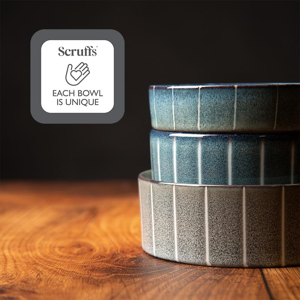 Scruffs Ceramic Heavy Duty Reactive Glaze Pet Bowls - 2pc Set - Grey Pinstripe - 13cm 6 61rKMTt8KDL. AC SL1000