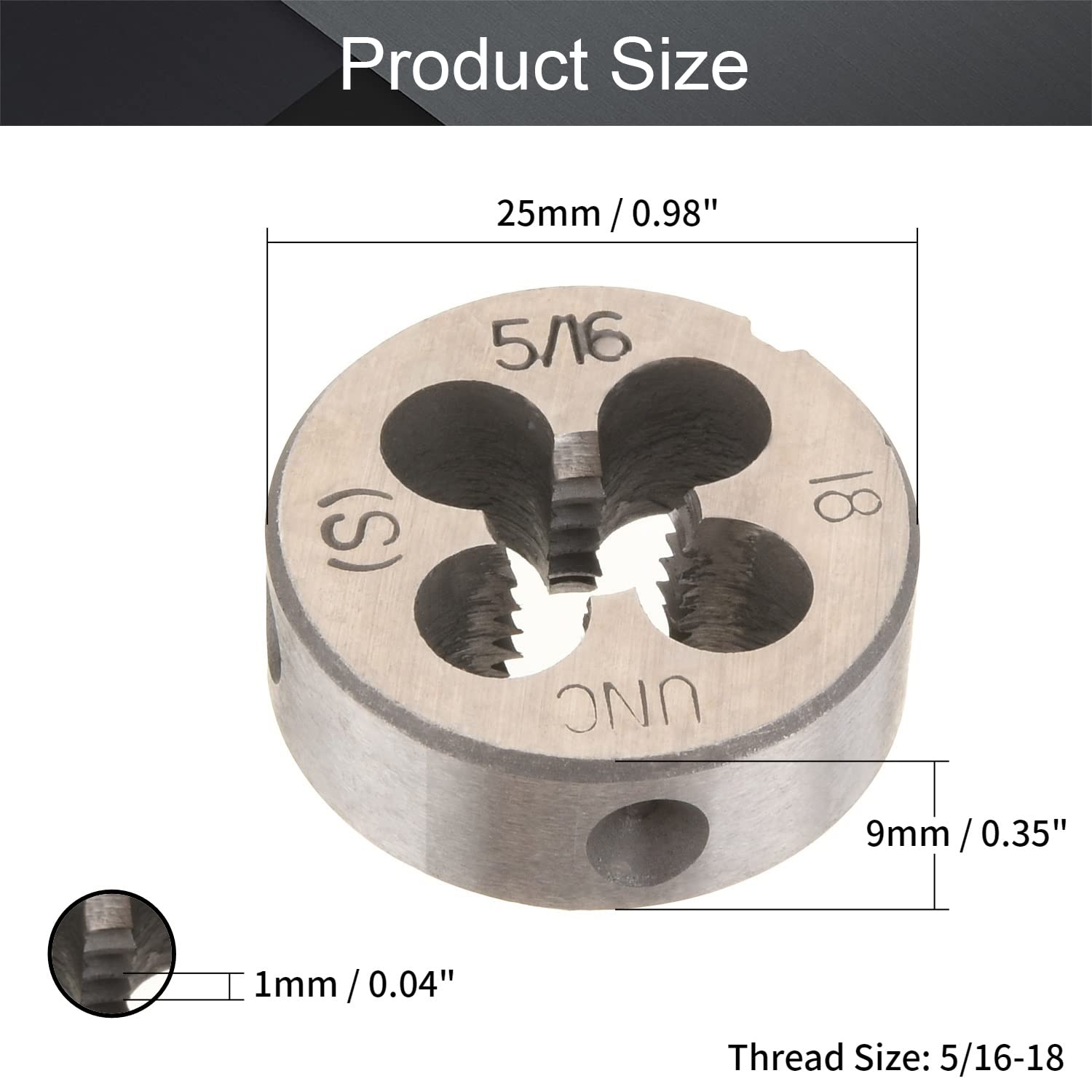 Utoolmart 5/16-18 UNC Round Die, Machine Thread Right Hand Threading Die, Alloy Tool Steel — Amazon image 2