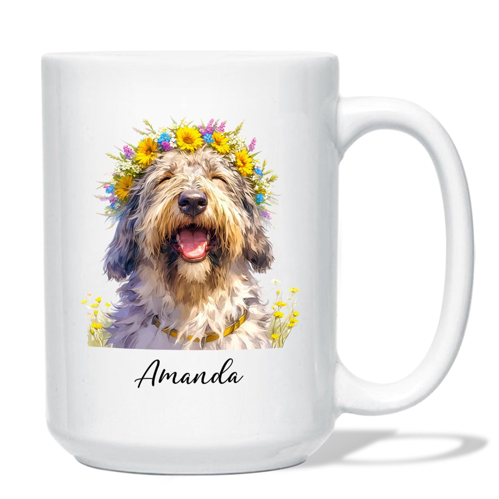 Custom Irish Wolfhound Flower Pottery Cup, Irish Wolfhound Coffee Mug from Friend Coworker, Personalized Irish Wolfhound Owner Gift, Dog Ceramic Mug, Customized Name Dog Cup 11oz 15oz, White Mugs
