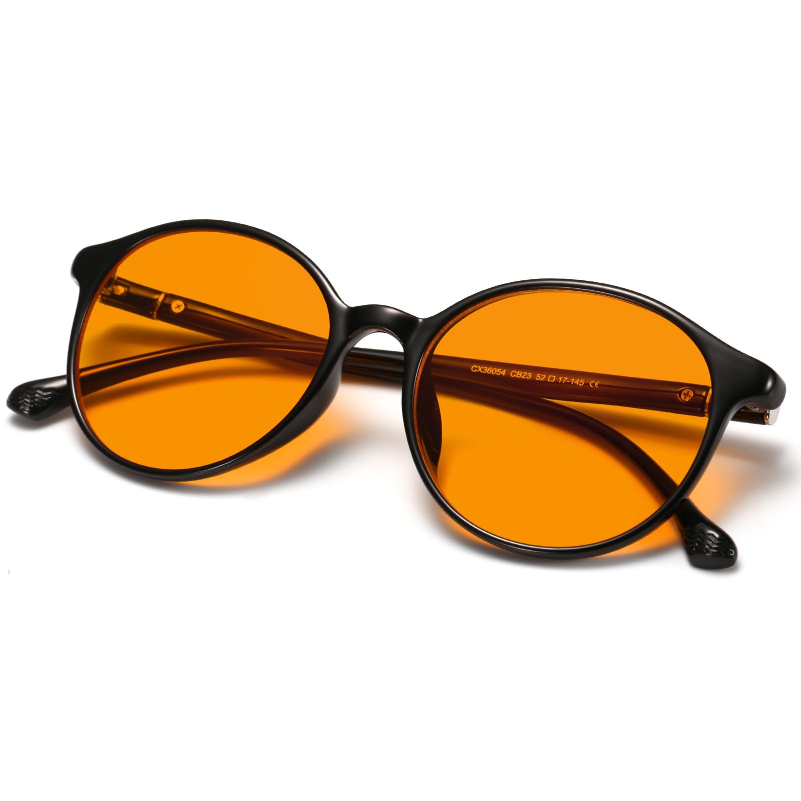 LIKSMU Lentes de bloqueo de luz azul 99.99% para videojuegos, TV, teléfono, gafas de dormir, filtro profesional, antifatiga ocular, vintage, marco negro, lente ámbar naranja