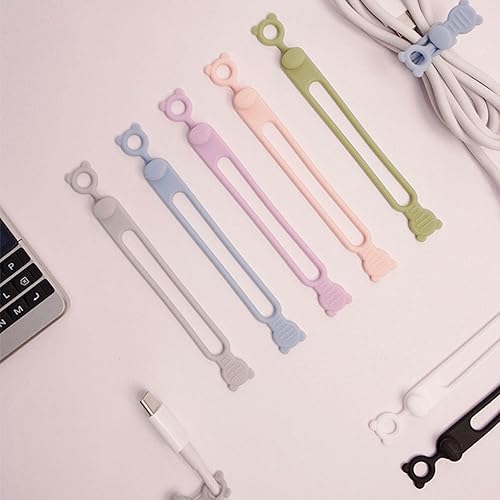Miniatura 8 de 50Pcs Silicone Cable Ties Travel Cord Organizers Wrap Straps Elastic Silicone Ties Office Desk Cable Managements Travel Organizers