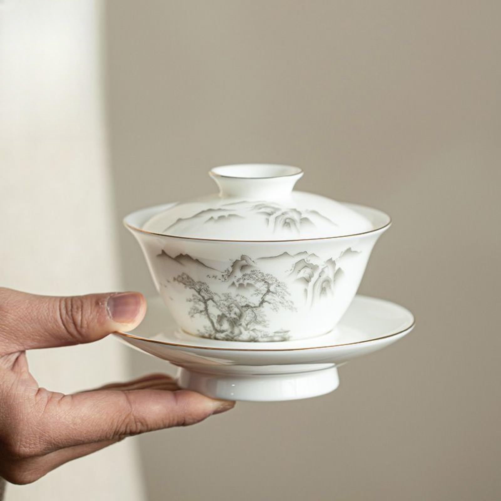 Baranina-tłuszcz jadeitowy ręcznie rysowany biały porcelanowy Gaiwan, 150 ml 141.7 g, domowy ceramiczny zestaw do herbaty Kung Fu