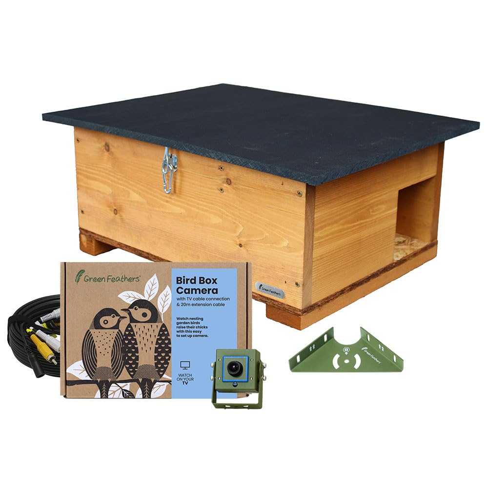 Green Feathers Deluxe Hedgehog House & Wired 700 TVL Outdoor Camera Kit, Includes Eco-Friendly Nest Box House and Extension Lead (Wired Camera & Hedgehog House, UK Power Supply)