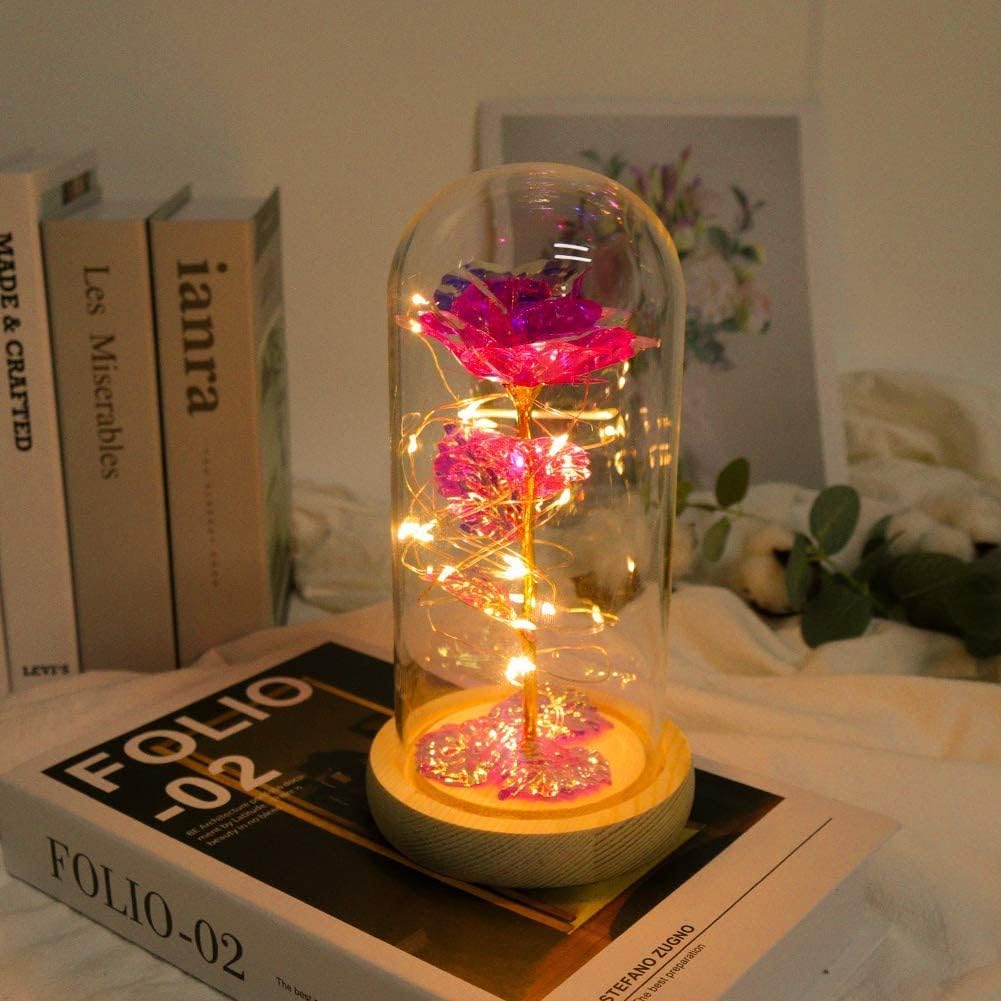 Beferr Valentines Day Rose Gifts for Her, Galaxy Glass Rose Forever Preserved Flowers for Delivery Prime in Glass Dome, Birthday Valentine's Day Gifts for Women Mom Girlfriend Wife Daughter, Pink - Image 8