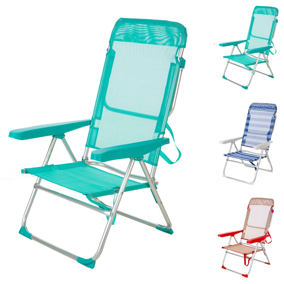 Creaciones Llopis Silla de Playa Alta Reclinable Convertible en Tumbona 4 Colores Disponibles (Aguamarina)