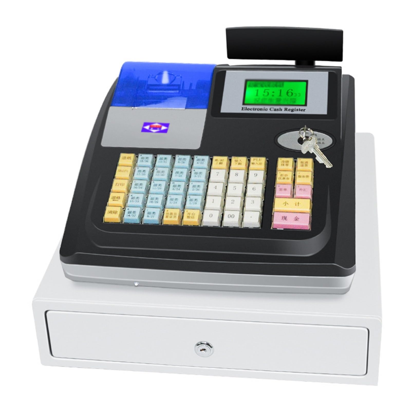 Caisse enregistreuse électronique, Système POS Caisse enregistreuse Multifonction 48 Touches Imprimante de Caisse enregistreuse Commerciale pour Commerce de détail Restaurant (Color : Black)