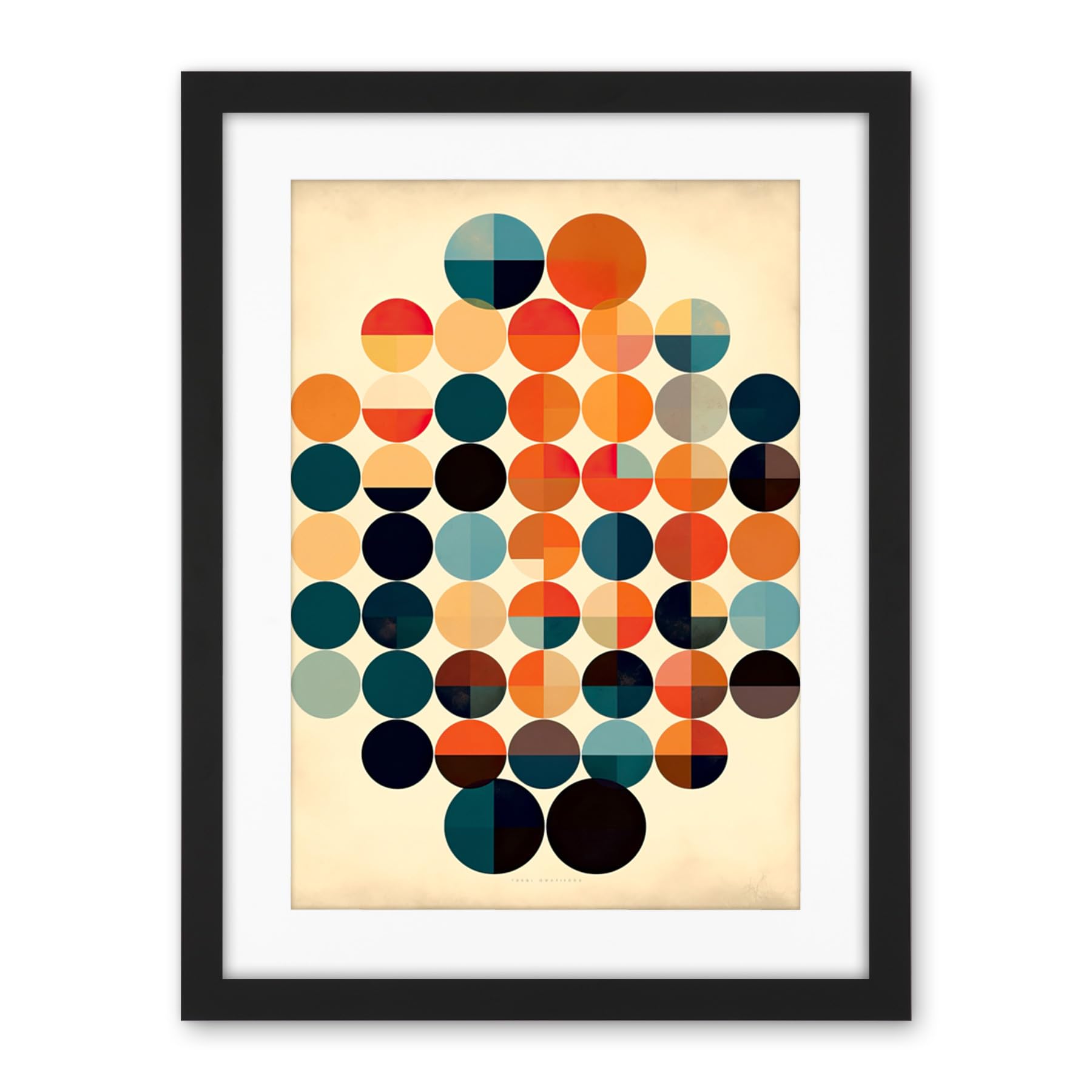 Artery8 Minimalist Bauhaus Geometric Vintage Colourful Shapes Circles Artwork Framed Wall Art Print 18X24 Inch