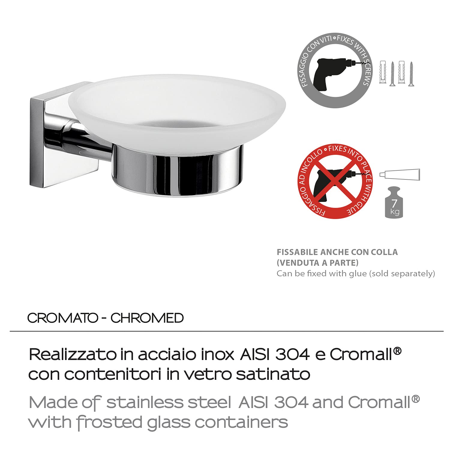 Gedy Manila Soap Holder, Chrome Color, Components Made of 304 Stainless Steel, Cromall and Satin Glass, 15 Year Warranty - Image 3