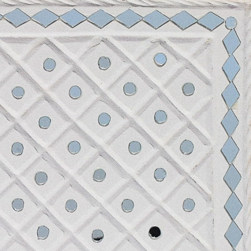 Image of Ethnics of Kutch Traditional Kutch Handicraft Mud-Mirrorwork Lippan Kam Wall Art (Water and Break Resistant) - Square (12 inch x 12 inch) - (White LKT-0287)