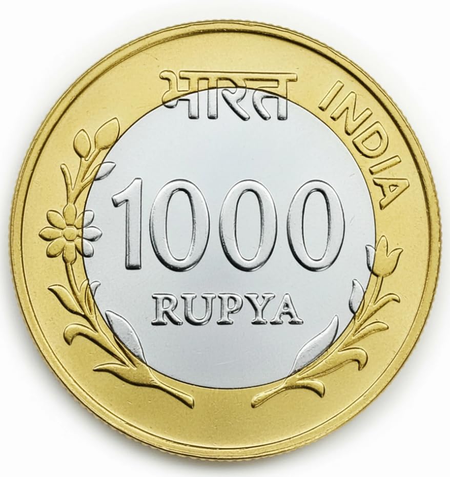 Image of 1000 Rupees, India Fantasy Rare Bi-Metallic Coin (Cow & Calf)