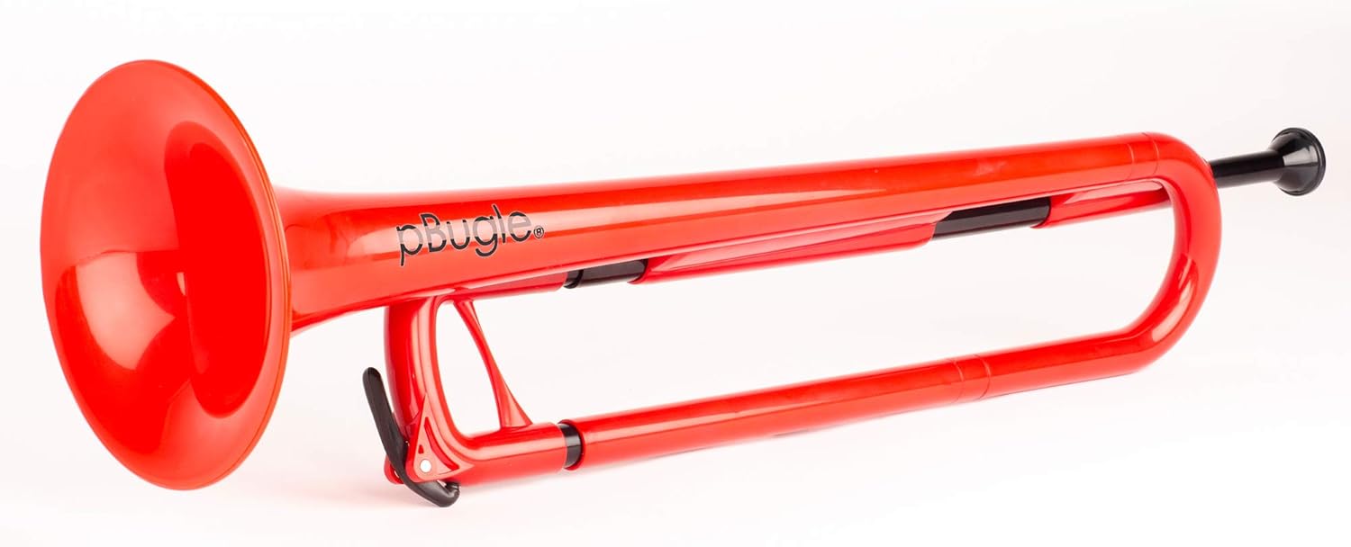 pInstrument pBugle Plastic Musical Instrument - Fun and Affordable First Trumpet Instrument for Beginners or Students - Detachable 7C Mouthpiece - Lightweight Durable ABS Construction - Red : Musical Instruments